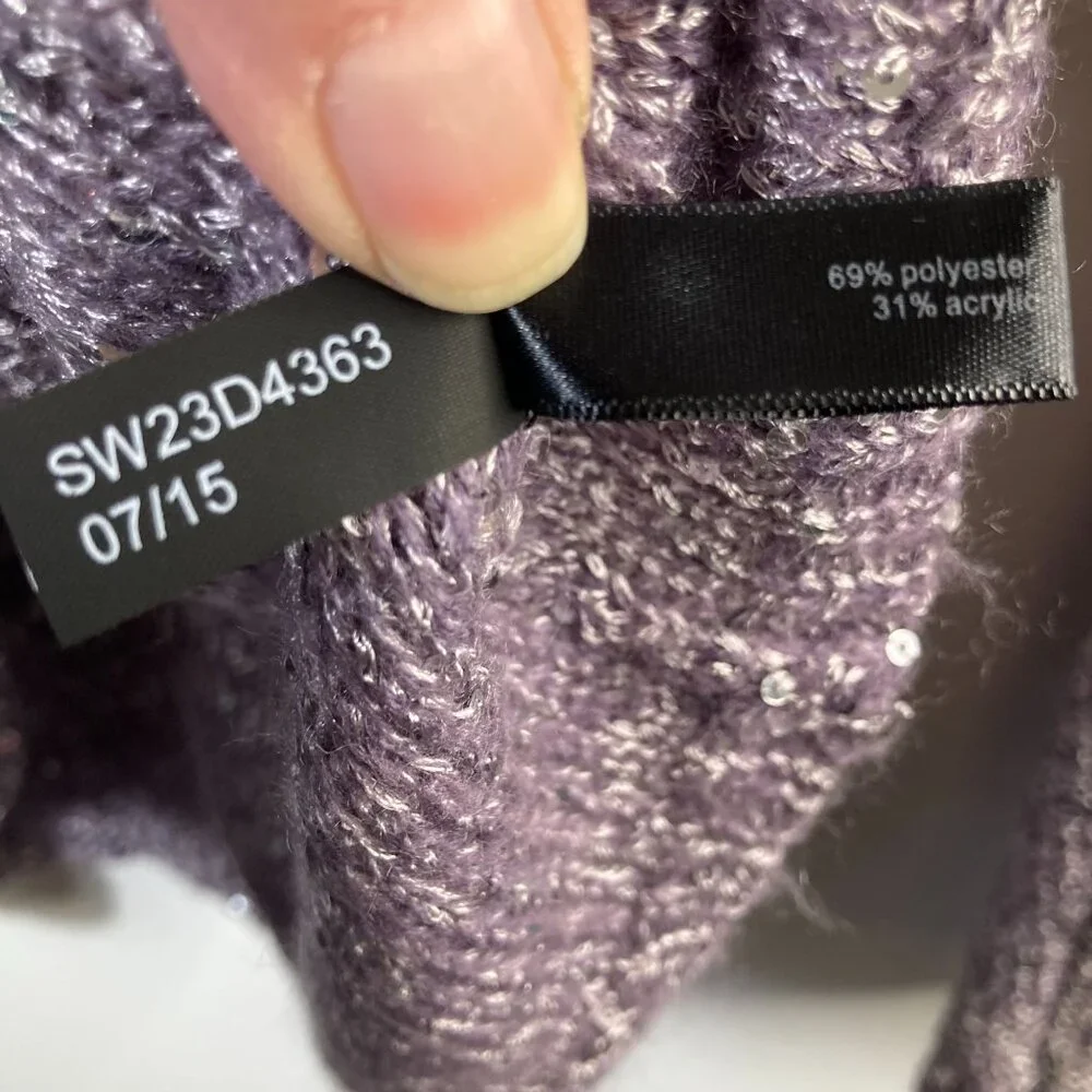 Womens The Limited Sweater Sequins Tie Back‎ Neck Ribbon Purple M NWT
